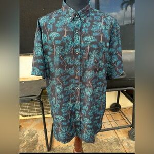 PreOwned Kahala Hawaiian Print Black/Green Full Button Men's 2XL